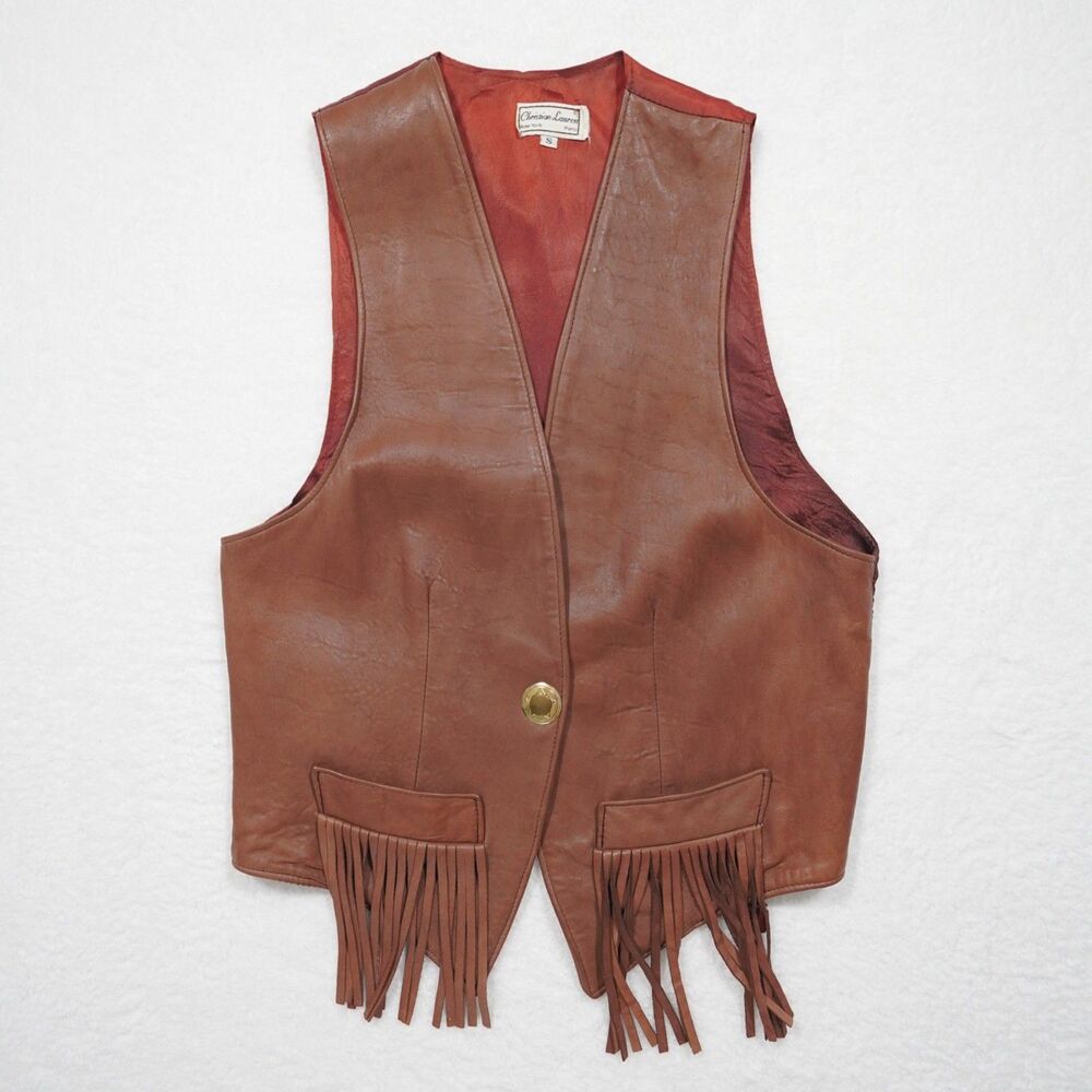 Vintage Christian Lauren Leather Fringe Western Vest - Men Small/Women Large